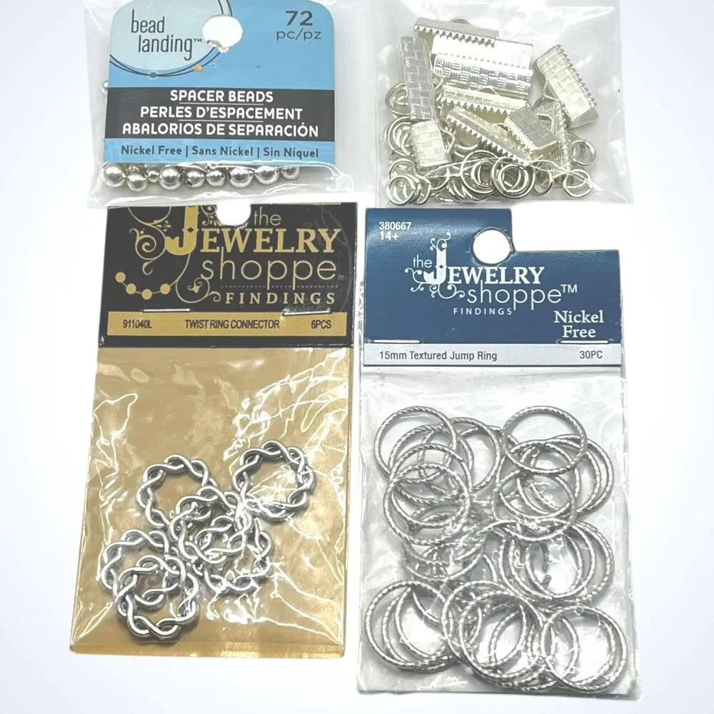 Lot Silver Tone Metal Beads Butterfly Flowers Oval Square Rings Jewelry Supplies